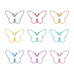 Butterfly color icon set isolated on white background