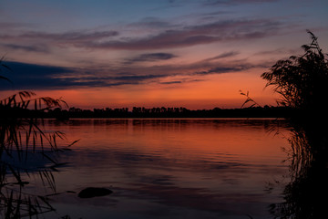 Pond Rezabinec after sunset sunshine, Kestrany, Czech Republic