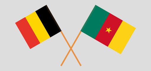 Crossed flags of Cameroon and Belgium