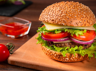 Tasty fresh homemade hamburger