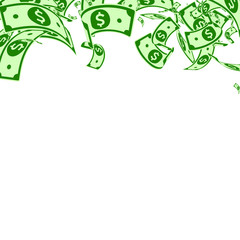 American dollar notes falling. Messy USD bills on 