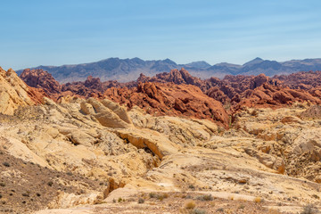 Multi coloured sandstone rock formations in the Valley of Fire State Park, Nevada