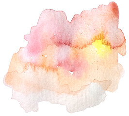 watercolor colorful spot. Pink, orange, coral colors.  isolated on white background. Hand painted blot for any design. brush texture