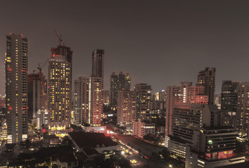 Plakat Bangkok night view with skyscraper in business district in Bangkok Thailand