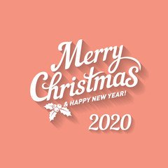 Merry Christmas Lettering for Invitation and Greeting Card Twenty Twenty. Hand Drawn Inscription, Calligraphic Design Suitable for Holiday Greeting Gift Poster.