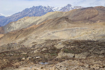 Beautiful nature views of the Himalayas mountains in Nepal. The highest pedestrian pass in the world Torong La on a trekking circle around Annapurna. The highest mountains in the world the Himalayas