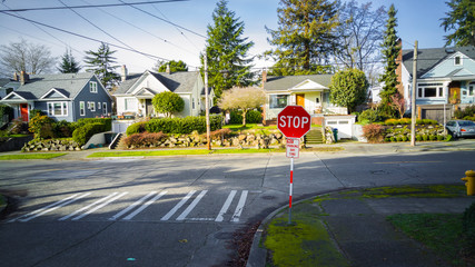 Residential T intersection with stop sign