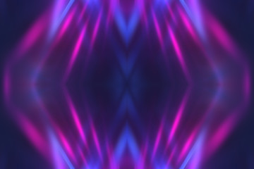 Dark abstract futuristic background. Neon lines glow. Neon lines, shapes. Multi-colored glow, blurry lights, bokeh. Empty stage background