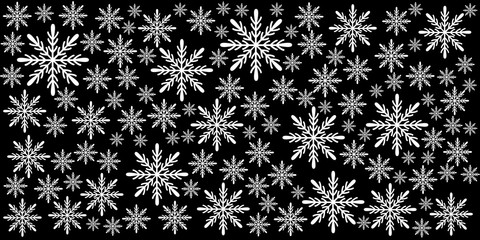 White snowflakes on a black background. Background for decoration for the holidays Happy Christmas and New year.