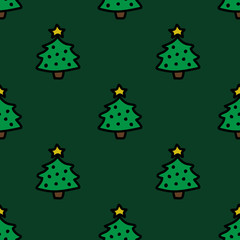 Christmas tree seamless doodle pattern, vector illustration