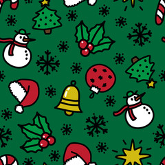 Christmas seamless doodle pattern, vector illustration