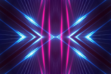 Dark abstract futuristic background. Neon lines glow. Neon lines, shapes. Multi-colored glow,...