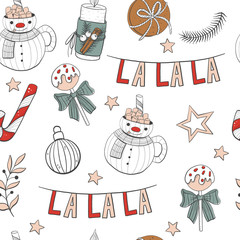 seamless pattern. vector illustration. Christmas big set. Merry Christmas! decor, frames, flags, cookies, dessert, sweets, sweets, leaves, decorations