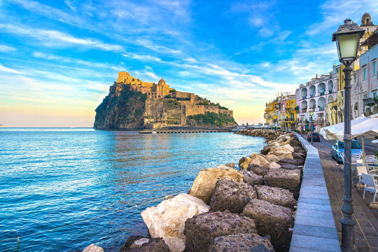 Ischia island and Aragonese medieval castle. Campania, Italy.