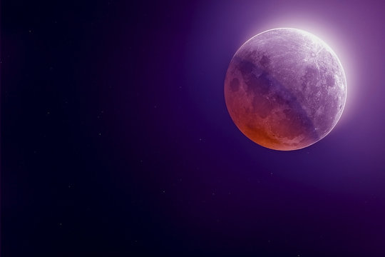 Red moon with light reflection. Elements of this image furnished by NASA
