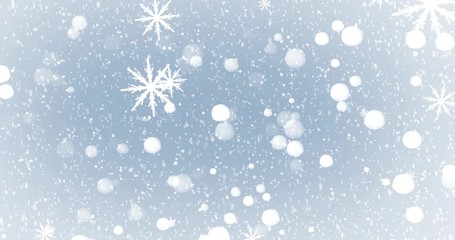 Abstract Snowflakes Background. Winter Snowflakes and star glow Christmas looped. Falling snow. Beautiful and delicate snowy backdrop. Animated decoration for greeting cards, intro, presentations - Powered by Adobe
