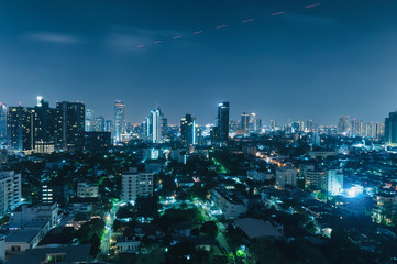 Bangkok night view with skyscraper in business district in Bangkok Thailand