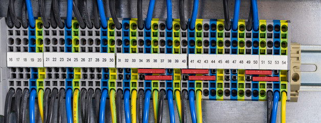 wiring in a switchboard - colored cable connections 