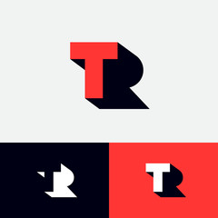 T, R logo concept. Red T letter with shadow like letter R on a white  background. Network, web, UI icon. Modern technology. R is a shadow of T letter.