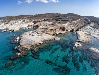 Aerial view of Cliffs and beach in Sarakiniko beach
