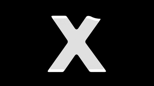4K Animated water splashes filling X letter isolated on a black background with alpha matte