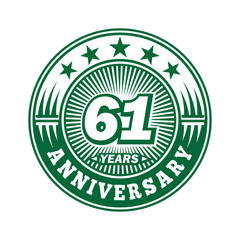 61 years logo. Sixty-one years anniversary celebration logo design. Vector and illustration.