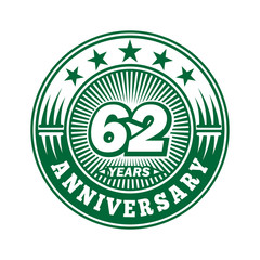 62 years logo. Sixty-two years anniversary celebration logo design. Vector and illustration.