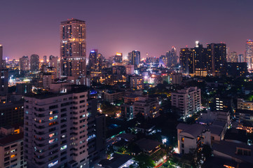 Bangkok night view with skyscraper in business district in Bangkok Thailand