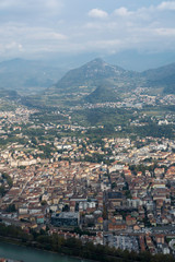 View over the city of Trento, Hills in the Background, Clouds and rainy weather,