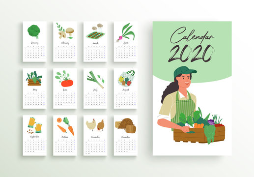 2020 year farmer market calendar planner template