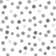 Vector snowflakes background. Simple Christmas and New Year seamless pattern with snow, different small white snowflakes on white background. Winter holidays theme. Cute repeating decorative design
