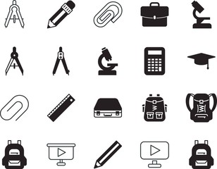 school vector icon set such as: university, computer, silhouette, paper-clip, educational, hat, minimal, sketch, length, holder, network, wood, keyboard, virus, supplies, e-mail, academic, baggage