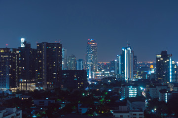 Obraz premium Bangkok night view with skyscraper in business district in Bangkok Thailand