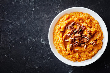 close-up of delicious sweet potato mash, top view