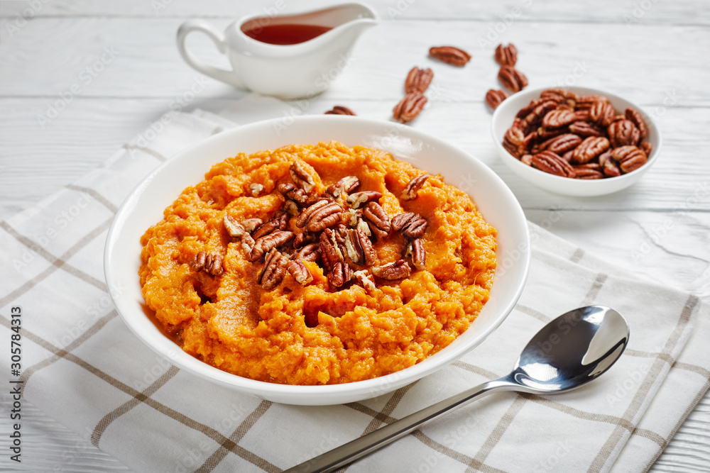 Canvas Prints mashed sweet potato topped with pecan nuts