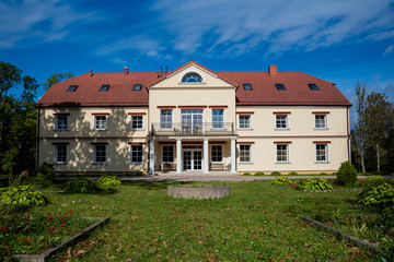 View to rural manor house.