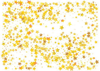 Festive glitter gold star confetti background. Abstract frame confetti texture for holiday, postcard, poster, website, carnivals, birthday and children's parties. Cover confetti mock-up. Wedding card