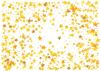Festive glitter gold star confetti background. Abstract frame confetti texture for holiday, postcard, poster, website, carnivals, birthday and children's parties. Cover confetti mock-up. Wedding card