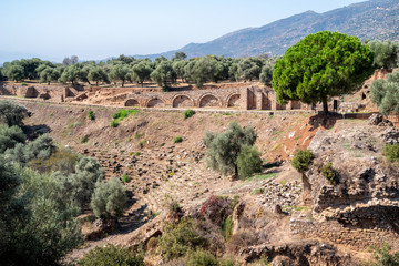 Fototapeta na wymiar huge stadium ruins of nysa on the meander ancient city