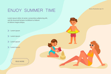 Mom with children on beach