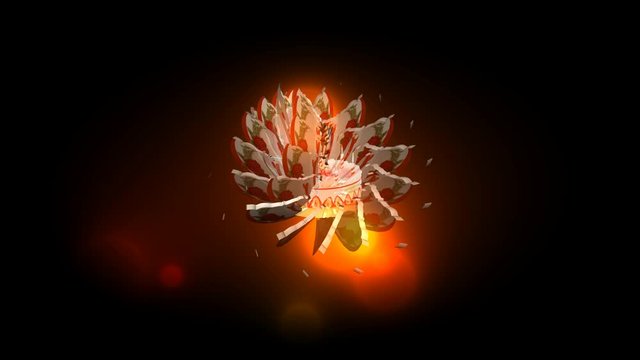 Animated design on a dark background with an abstract globe forming into a cake with candles