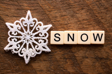 Snow ,Scrabble letters on wood