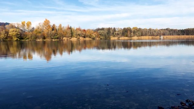Panoramic view of bird nature reserve lake, real time shot
