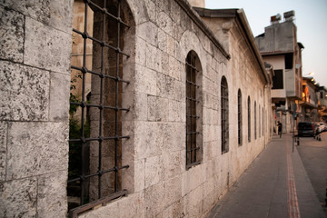 Fototapeta na wymiar view of the stone wall of habib neccar mosque, antakya, turkey