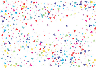 Festive color triangle confetti background. Abstract frame confetti texture for holiday, postcard, poster, website, carnival, birthday, children's parties. Cover confetti mock-up. Wedding card layout