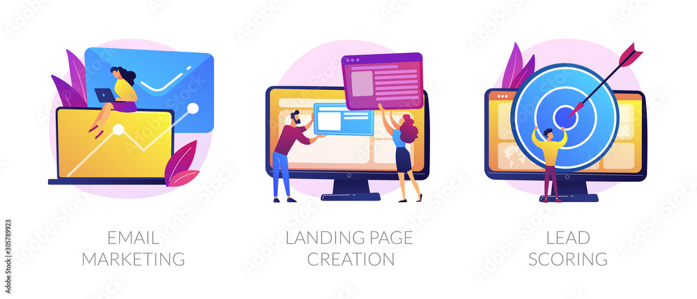 Wall mural web design and targeted advertisement flat icons set. newsletter digital promotion. email marketing,