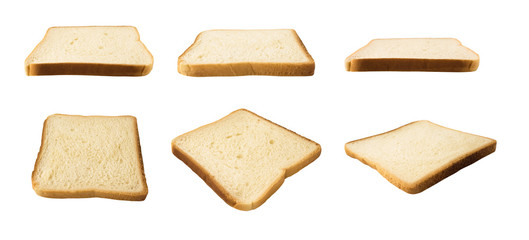 Set of bread slices isolated on white background