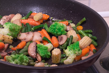 vegetables in a pan
