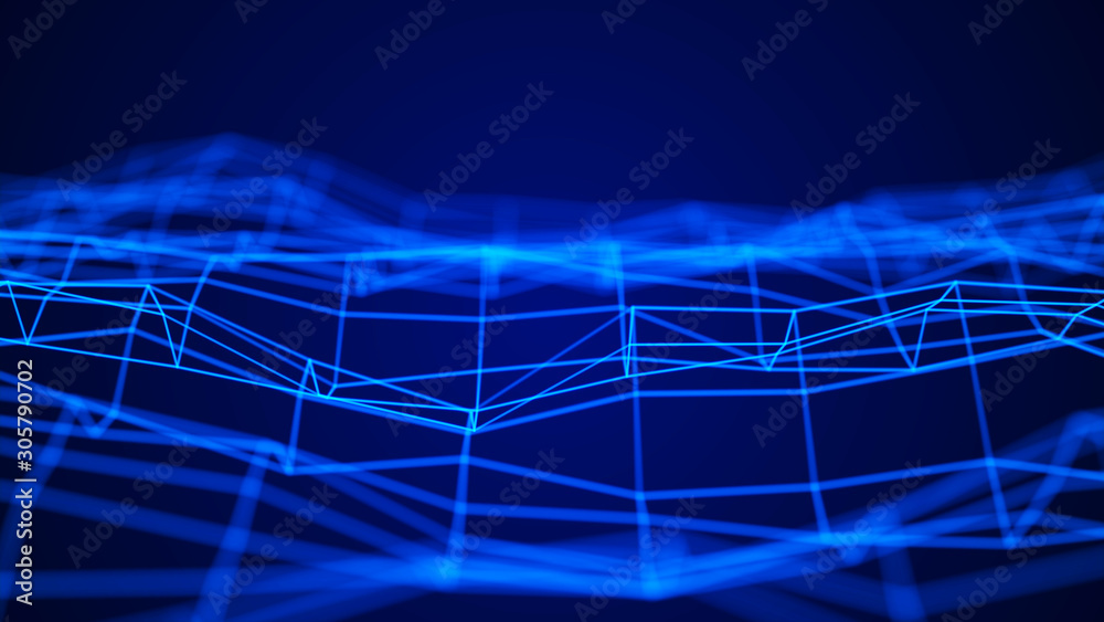 Poster Perspective grid background. Prospective reduction. Abstract mesh background. 3d rendering.