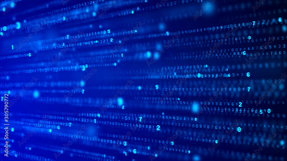 Aufkleber Data technology background. Big data visualization. Flow of data. Information code. Background in a matrix style. 3D rendering.